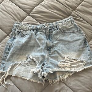 Distressed Light Blue Denim Shorts